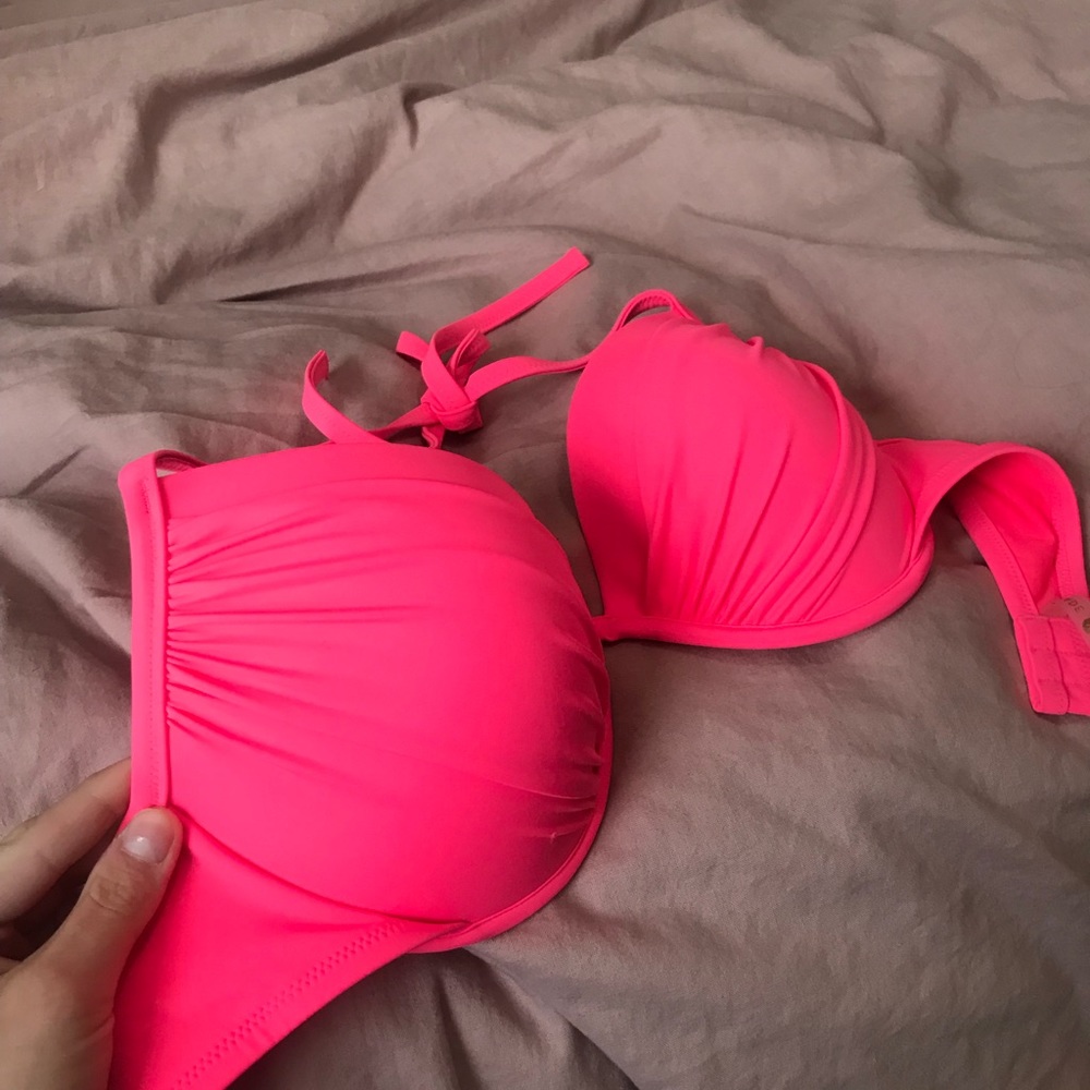 Bright pink swimsuit!